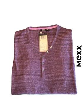 Mexx Metropolitan Men’s Purple V-Neck Henley Lightweight Sweater - NWT